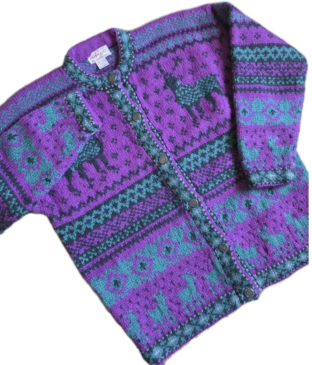 VTG Putumayo Wool Deer Cardigan Sweater Nordic Folk Art Cabin Core USA S
